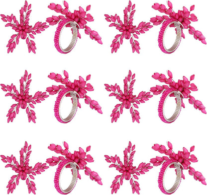 Napkin Rings Set of 12 for Dining Table Decoration Parties Everyday Metal Napkin Holder Leaf Pink (Pack of 12)