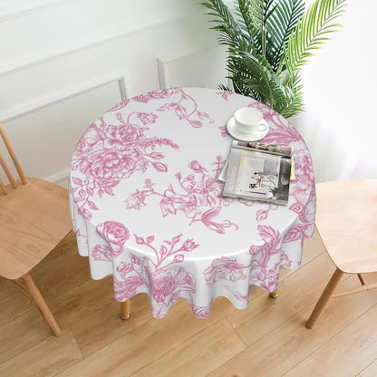 Pink Floral Tablecloth 60 Inch Round Chinoiserie Flowers Decorative Table Cloth Rustic Fabric Farmhouse Washable Table Cover for Picnic Party Holiday Home Indoor Outdoor