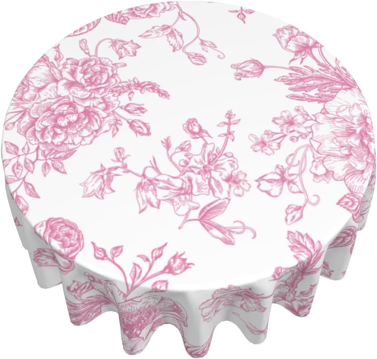 Pink Floral Tablecloth 60 Inch Round Chinoiserie Flowers Decorative Table Cloth Rustic Fabric Farmhouse Washable Table Cover for Picnic Party Holiday Home Indoor Outdoor