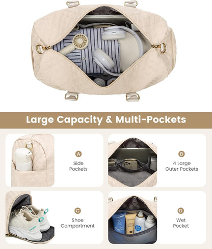 Travel Duffle Bag, Weekender Bag for Women with Toiletry Bag, Carry on Overnight Bag with Shoe Compartment, Gym Duffel Bag with Wet Pocket, Mommy Hospital Bags for Labor and Delivery