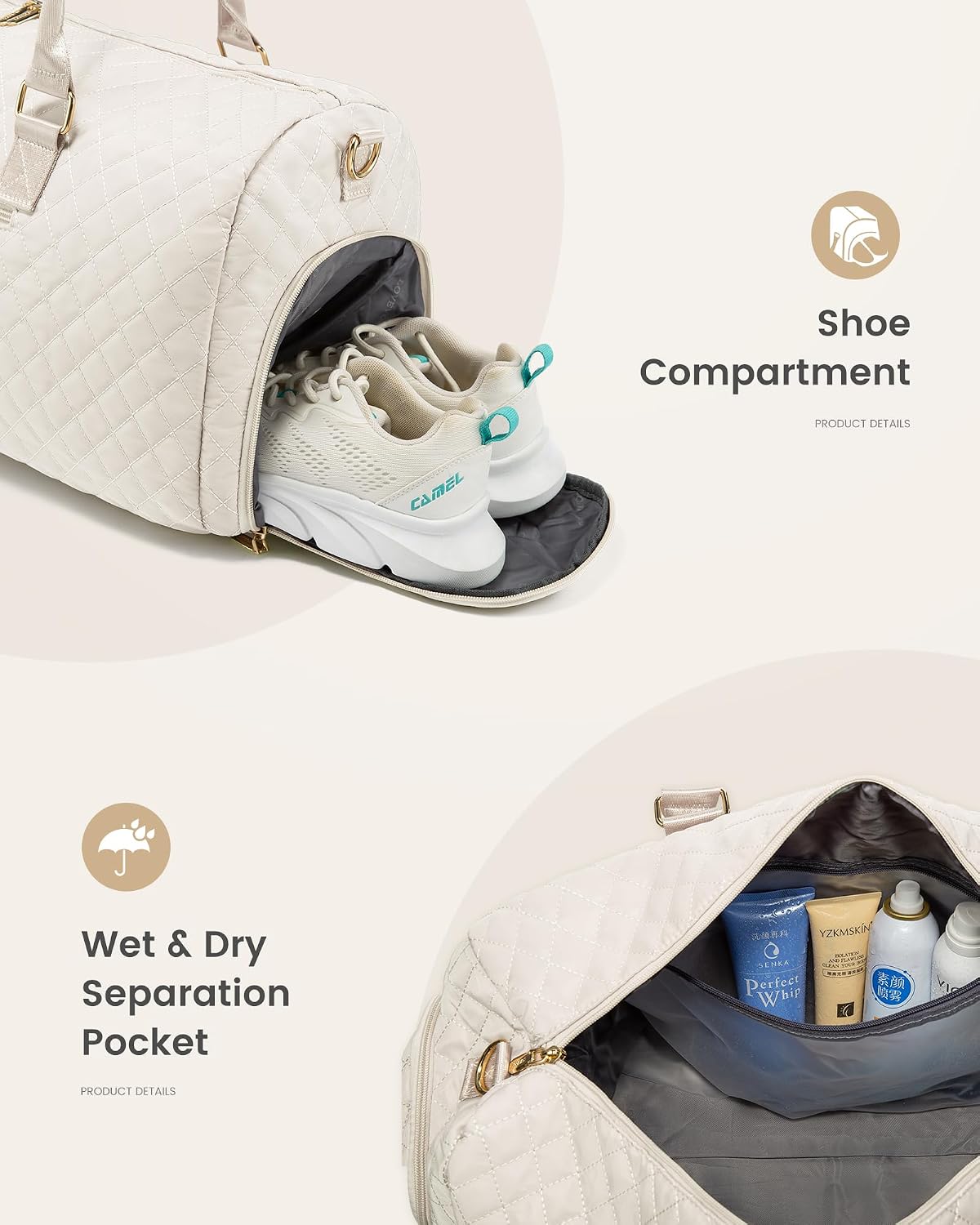 Travel Duffle Bag, Weekender Bag for Women with Toiletry Bag, Carry on Overnight Bag with Shoe Compartment, Gym Duffel Bag with Wet Pocket, Mommy Hospital Bags for Labor and Delivery