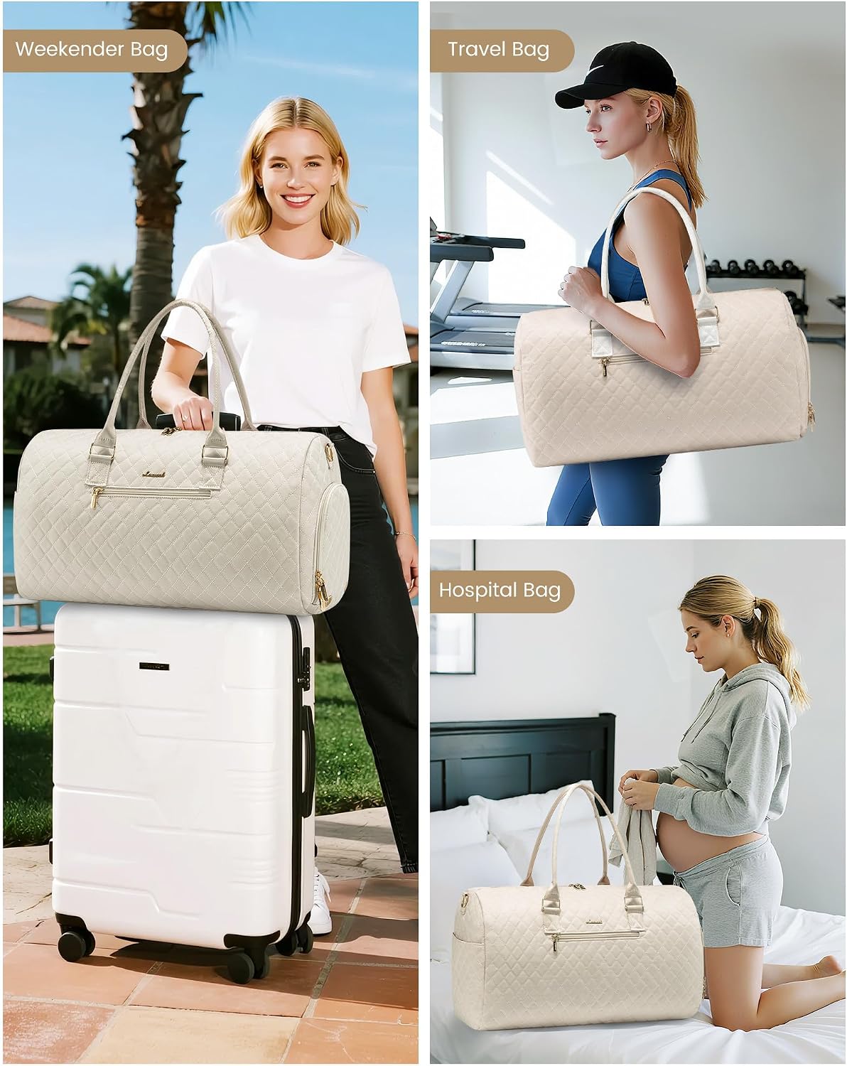 Travel Duffle Bag, Weekender Bag for Women with Toiletry Bag, Carry on Overnight Bag with Shoe Compartment, Gym Duffel Bag with Wet Pocket, Mommy Hospital Bags for Labor and Delivery