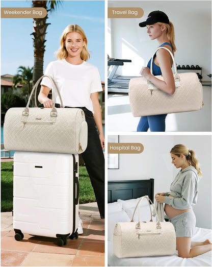 Travel Duffle Bag, Weekender Bag for Women with Toiletry Bag, Carry on Overnight Bag with Shoe Compartment, Gym Duffel Bag with Wet Pocket, Mommy Hospital Bags for Labor and Delivery
