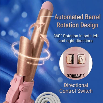 SdBeauty 1 Inch Automatic Rotating Curling Iron – Ceramic Barrel, Adjustable Heat, Pink & Gold – Creates Smooth, Long-Lasting Waves Without Pulling or Tangling
