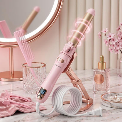 SdBeauty 1 Inch Automatic Rotating Curling Iron – Ceramic Barrel, Adjustable Heat, Pink & Gold – Creates Smooth, Long-Lasting Waves Without Pulling or Tangling
