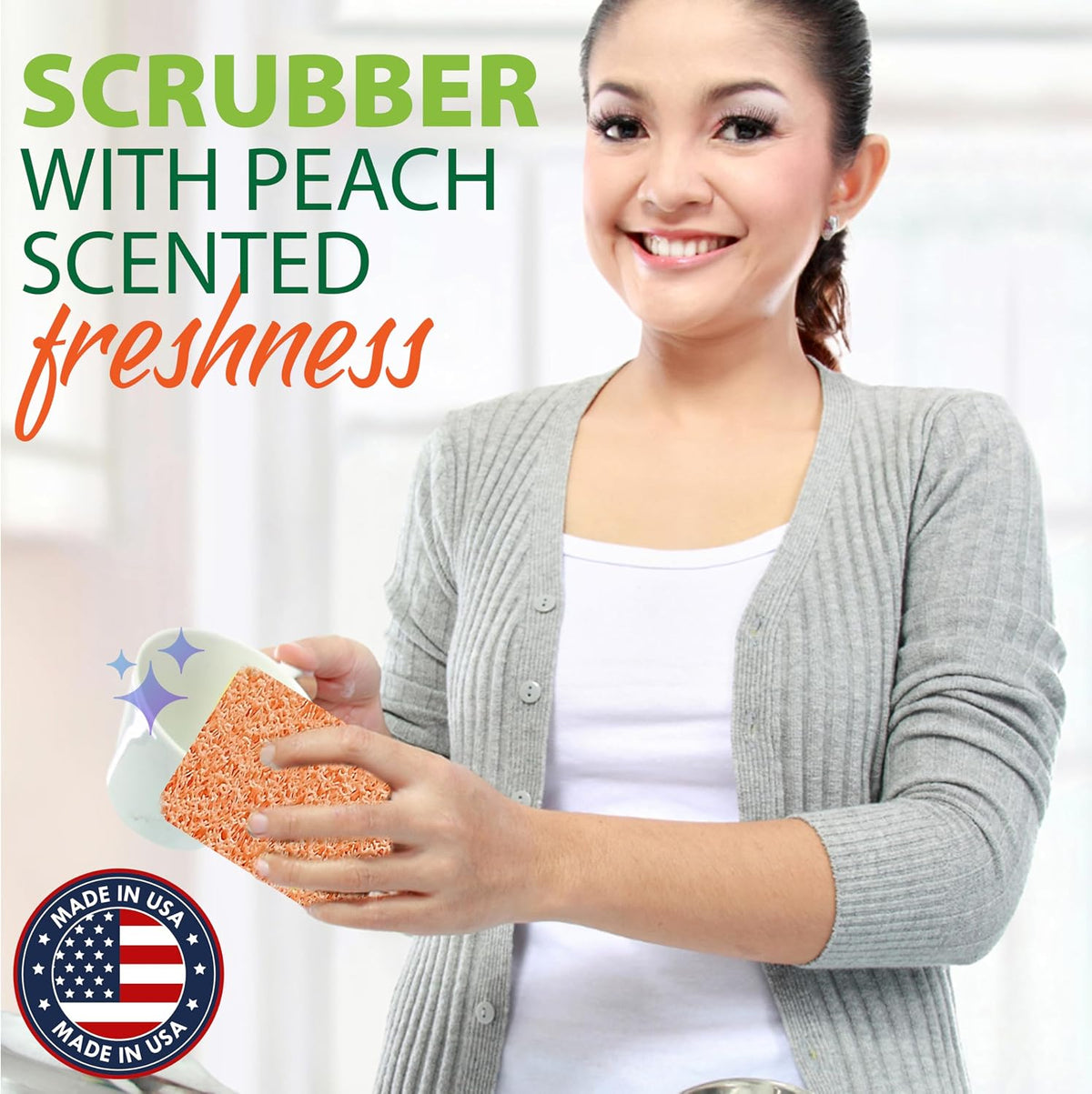 Silicone Dish Sponge Scrubbers, Fresh Peach Scent, Non-Scratch, Odor-Resistant, Durable Dish Sponges for Kitchen 3pk