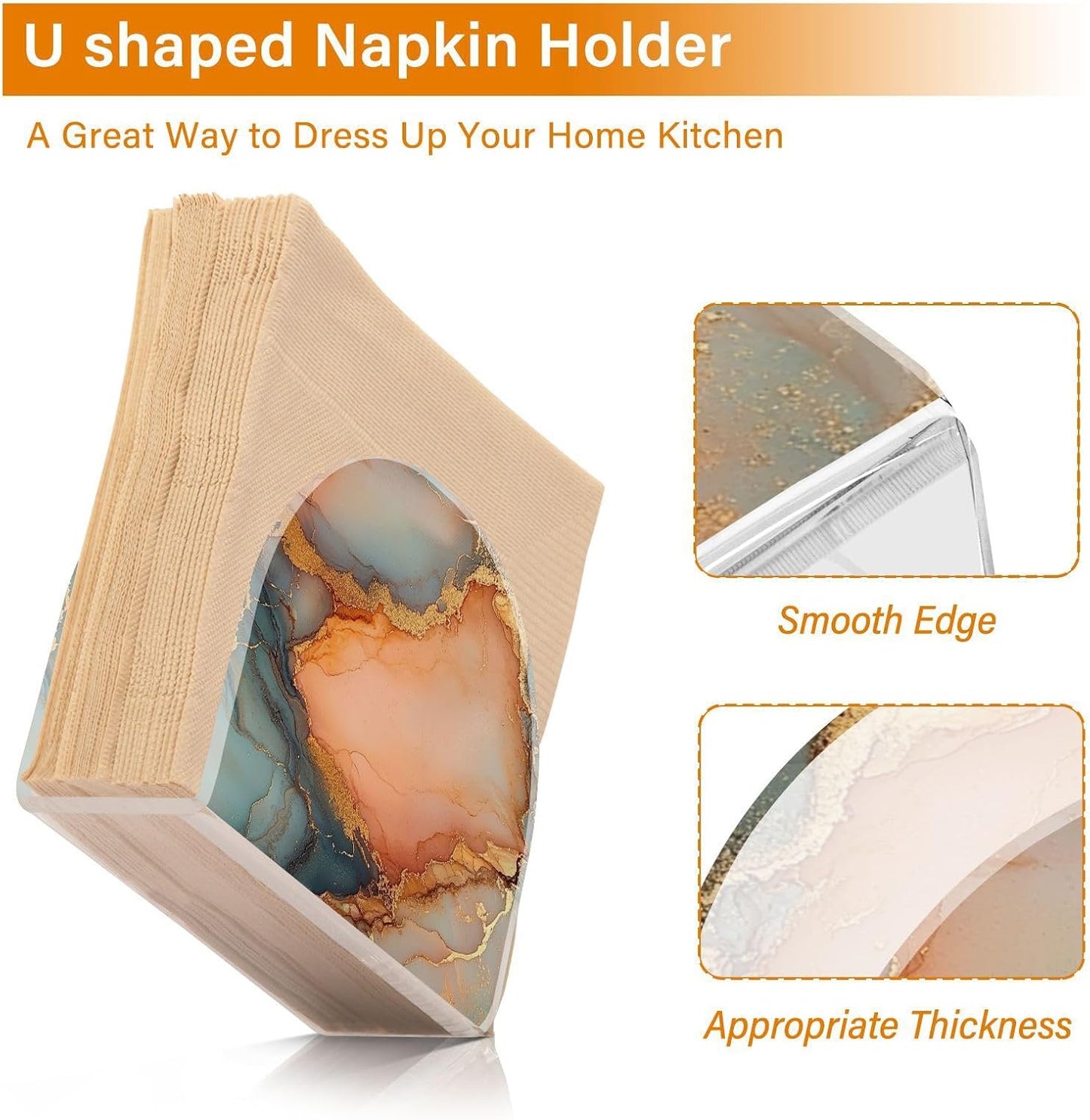 Marble Peach Gold Acrylic rustic napkin holder for Farmhouse Cocktail freestanding napkin holders for kitchen home decorating Farmhouse Cocktail 1Pack