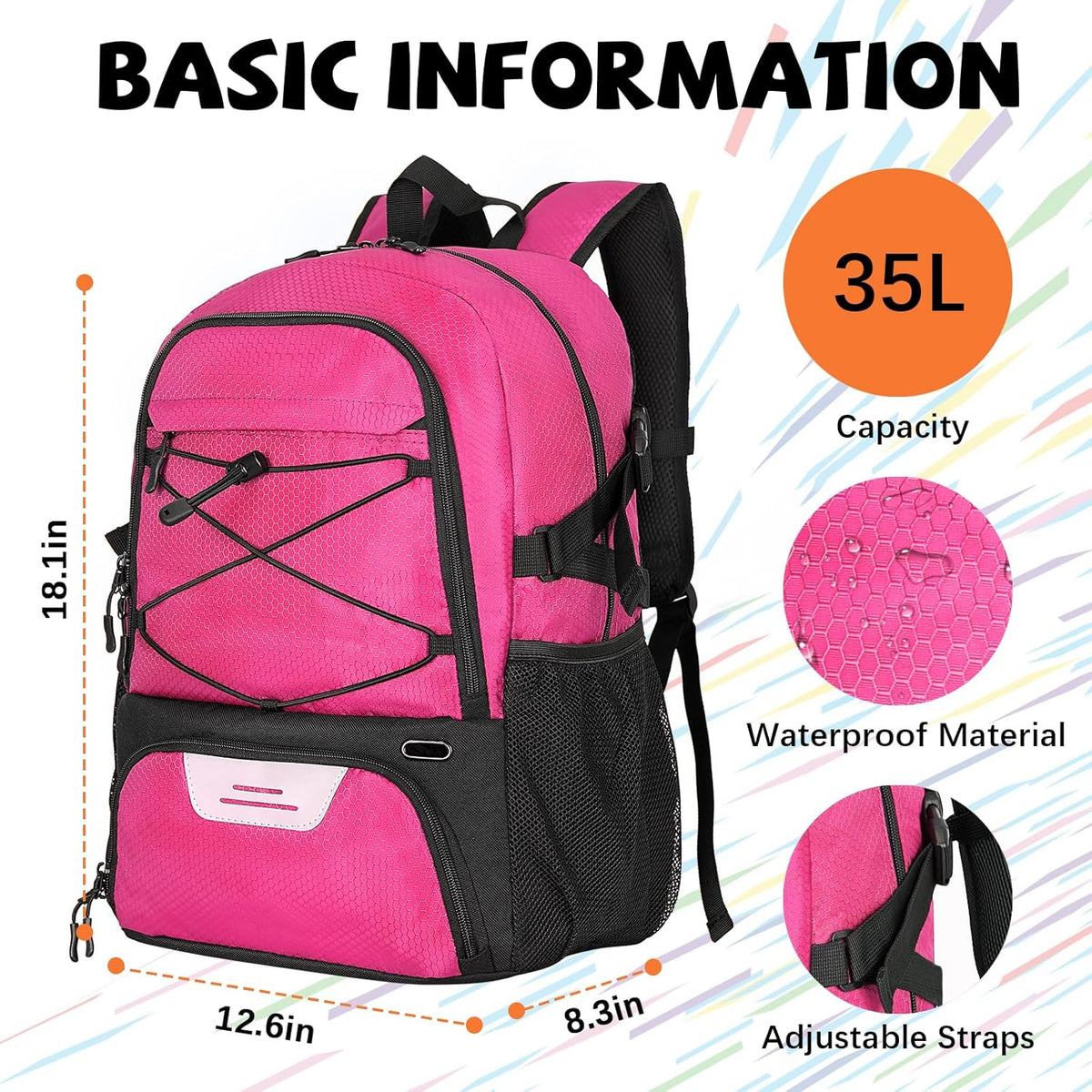 Goloni 35L Basketball Bag,Basketball Backpack with Shoe and Ball Compartment,Backpack for Soccer, Volleyball