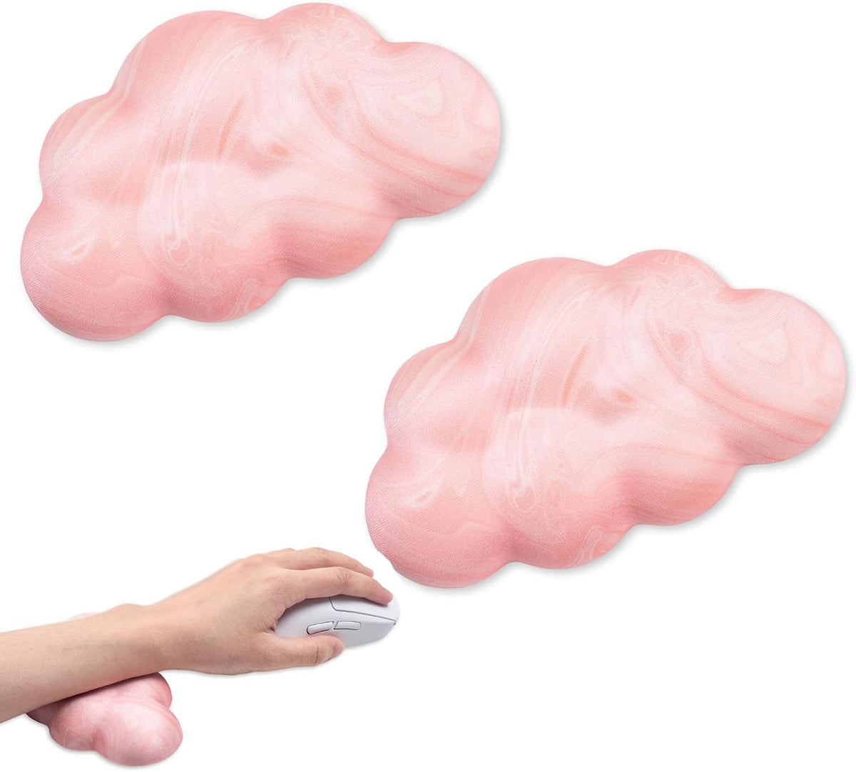 2Pcs Cloud Wrist Rest Cushion for Mouse Ergonomic PU Leather Mouse Wrist Support Pad with Anti-Skid Base, Desk Elbow Rest Pad for Nail Tech Office School Home Laptop Computer (Light Pink)