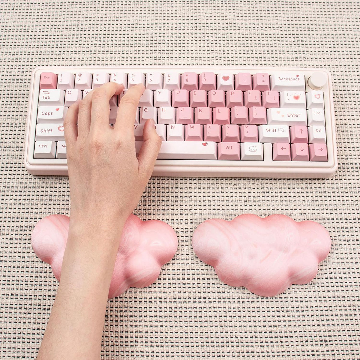 2Pcs Cloud Wrist Rest Cushion for Mouse Ergonomic PU Leather Mouse Wrist Support Pad with Anti-Skid Base, Desk Elbow Rest Pad for Nail Tech Office School Home Laptop Computer (Light Pink)