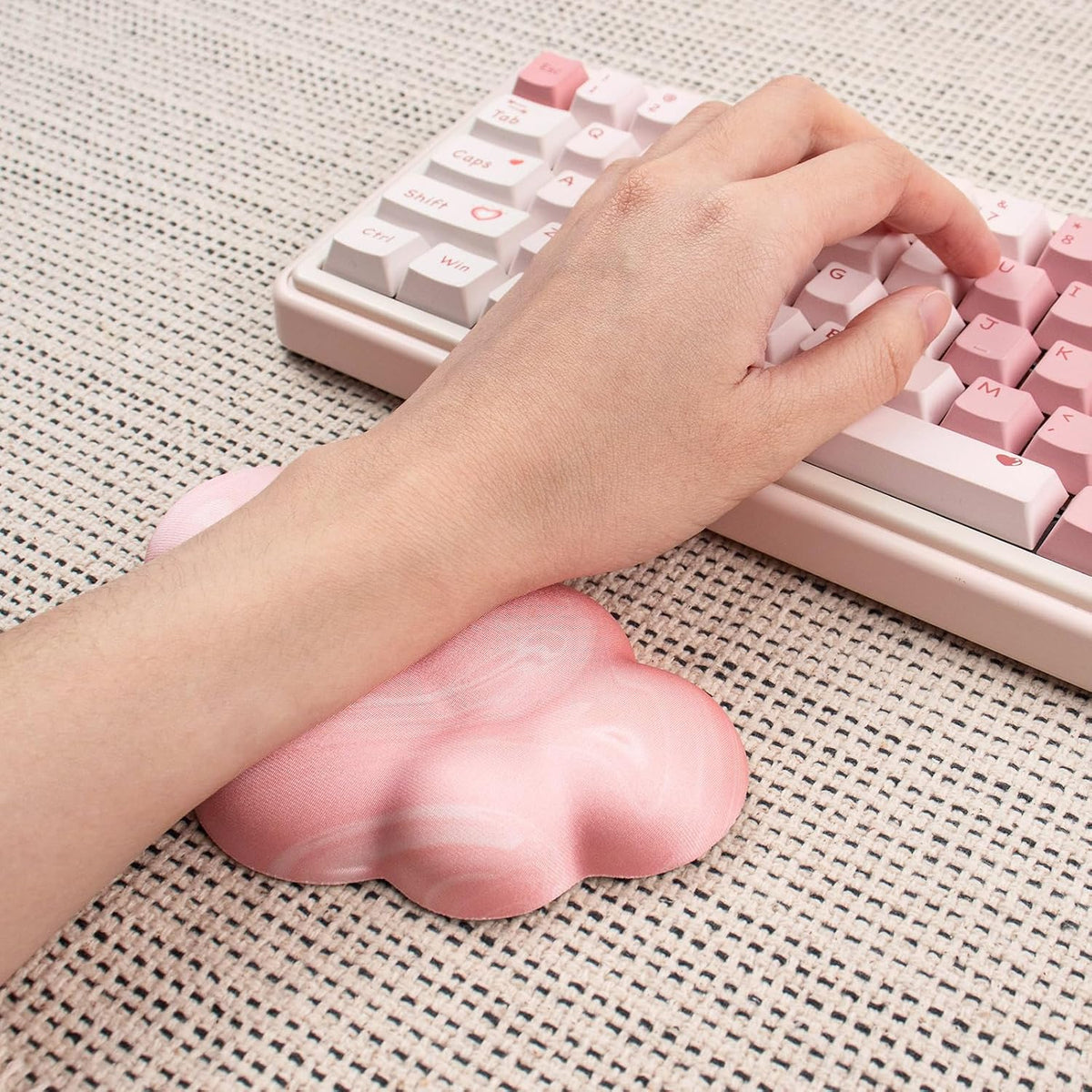 2Pcs Cloud Wrist Rest Cushion for Mouse Ergonomic PU Leather Mouse Wrist Support Pad with Anti-Skid Base, Desk Elbow Rest Pad for Nail Tech Office School Home Laptop Computer (Light Pink)