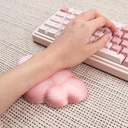 2Pcs Cloud Wrist Rest Cushion for Mouse Ergonomic PU Leather Mouse Wrist Support Pad with Anti-Skid Base, Desk Elbow Rest Pad for Nail Tech Office School Home Laptop Computer (Light Pink)