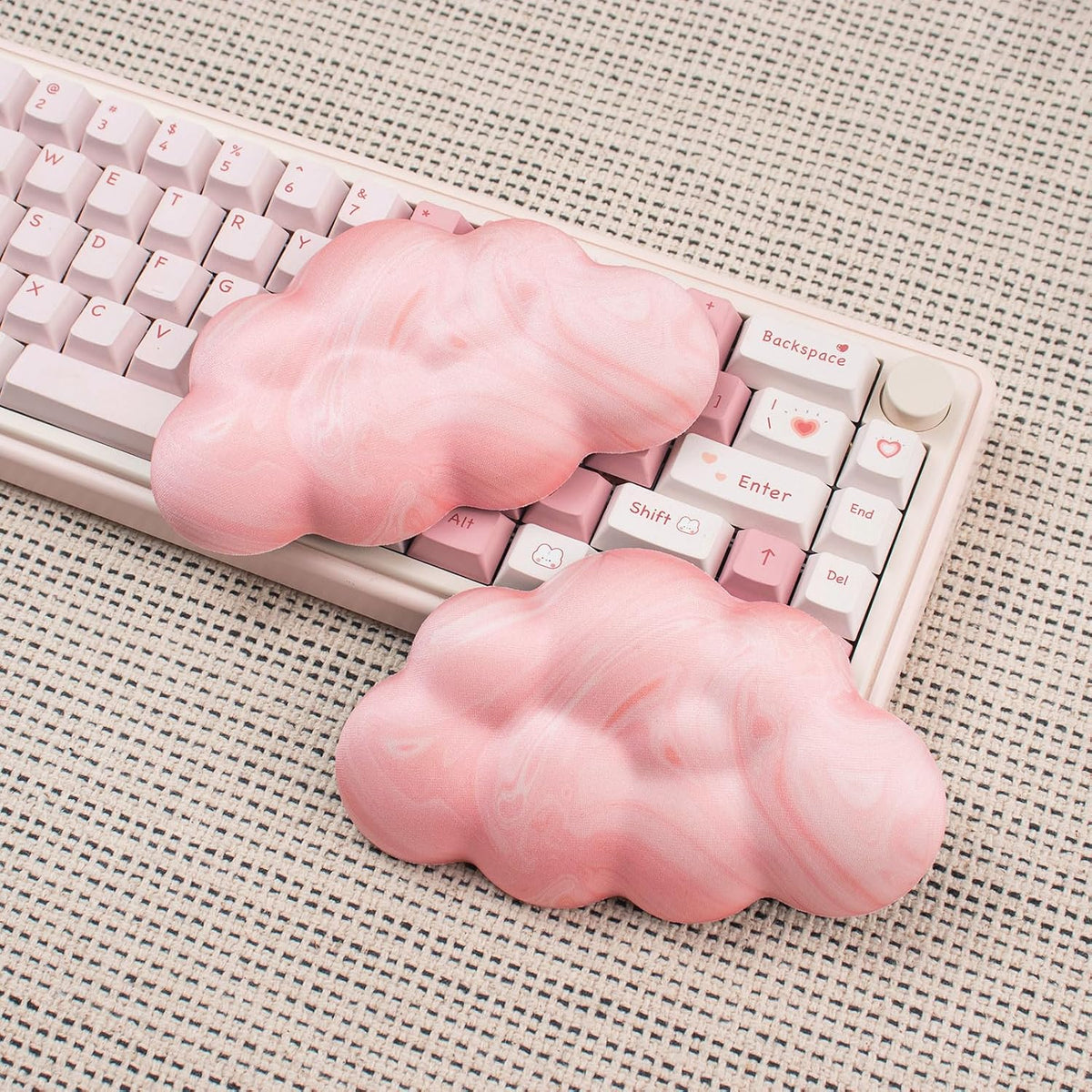2Pcs Cloud Wrist Rest Cushion for Mouse Ergonomic PU Leather Mouse Wrist Support Pad with Anti-Skid Base, Desk Elbow Rest Pad for Nail Tech Office School Home Laptop Computer (Light Pink)