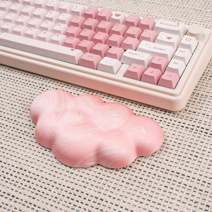 2Pcs Cloud Wrist Rest Cushion for Mouse Ergonomic PU Leather Mouse Wrist Support Pad with Anti-Skid Base, Desk Elbow Rest Pad for Nail Tech Office School Home Laptop Computer (Light Pink)