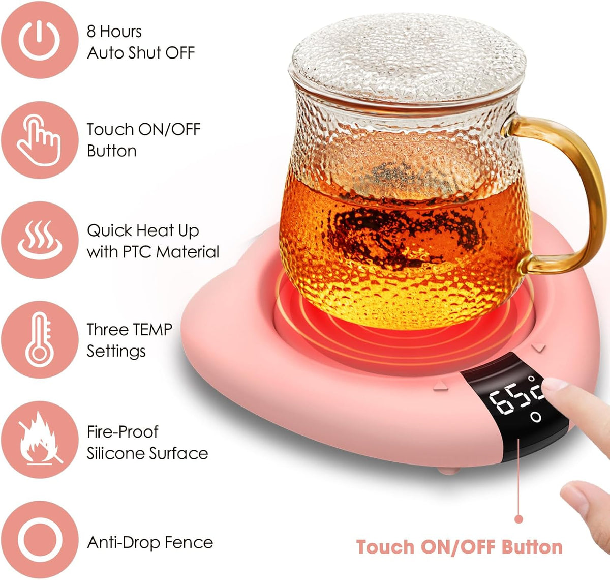 Coffee Mug Warmer for Desk, Cup Warmer with Auto Shut Off, Mug Warmer Plate for Coffee, Milk, Tea, Beverage - Mug Heater for Travel, Home and Office (Pink)