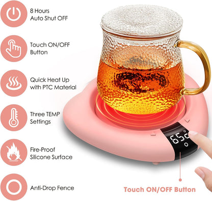 Coffee Mug Warmer for Desk, Cup Warmer with Auto Shut Off, Mug Warmer Plate for Coffee, Milk, Tea, Beverage - Mug Heater for Travel, Home and Office (Pink)