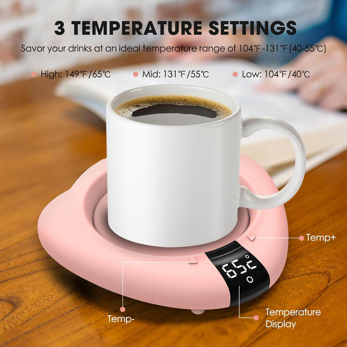 Coffee Mug Warmer for Desk, Cup Warmer with Auto Shut Off, Mug Warmer Plate for Coffee, Milk, Tea, Beverage - Mug Heater for Travel, Home and Office (Pink)