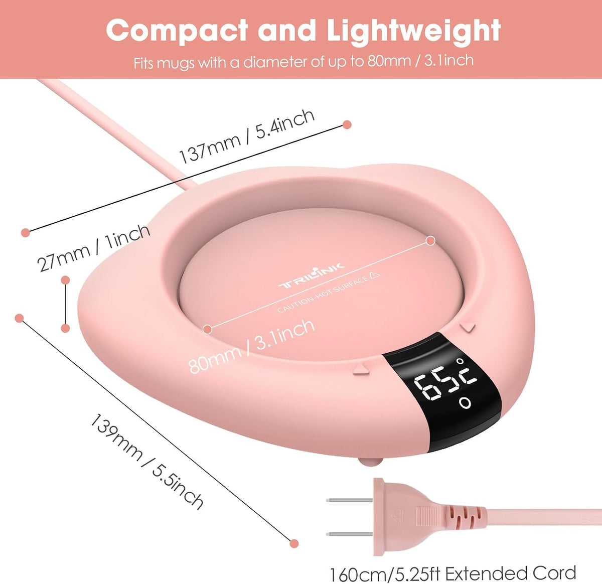 Coffee Mug Warmer for Desk, Cup Warmer with Auto Shut Off, Mug Warmer Plate for Coffee, Milk, Tea, Beverage - Mug Heater for Travel, Home and Office (Pink)