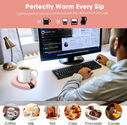 Coffee Mug Warmer for Desk, Cup Warmer with Auto Shut Off, Mug Warmer Plate for Coffee, Milk, Tea, Beverage - Mug Heater for Travel, Home and Office (Pink)