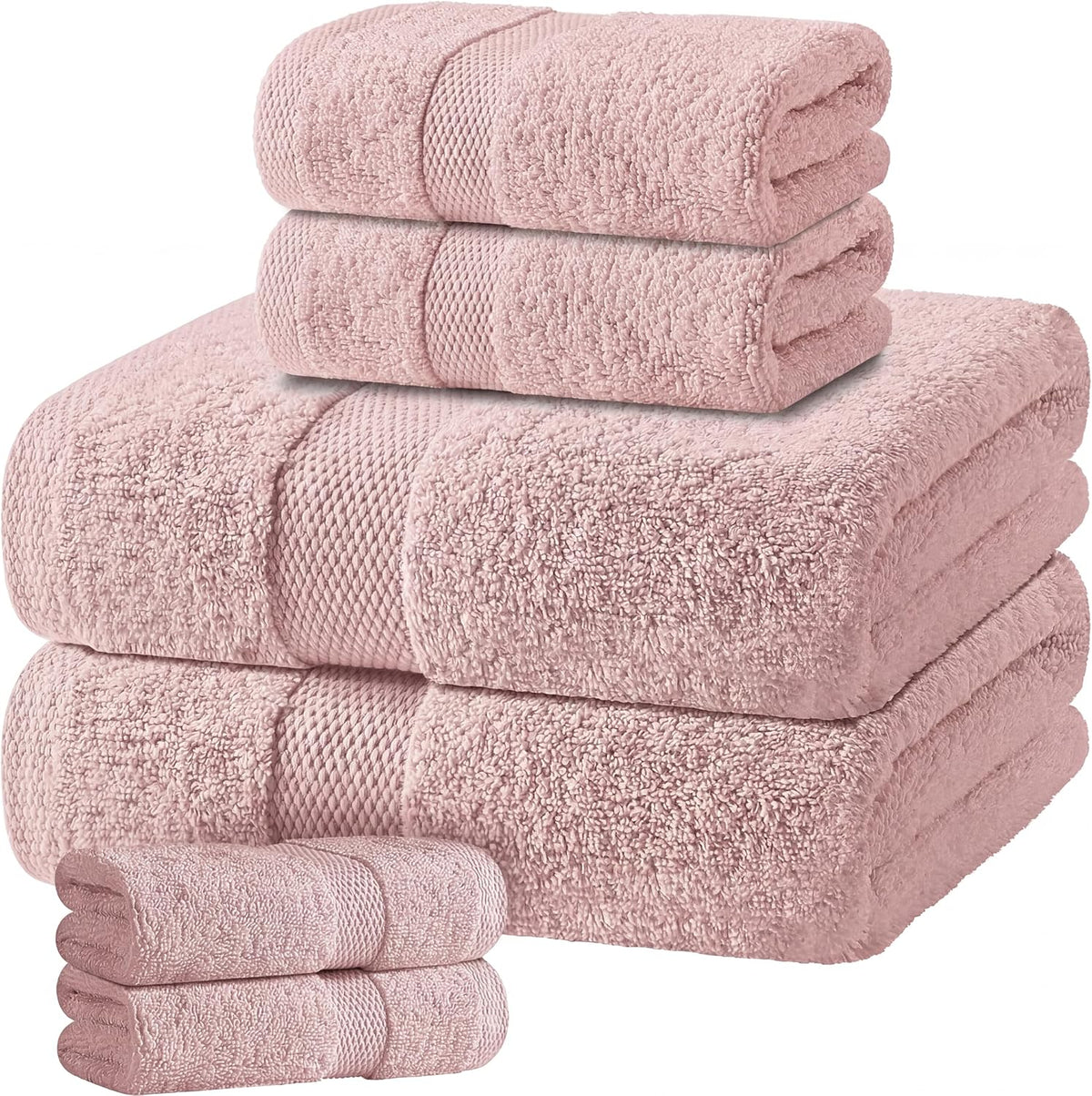 Pink Bath Towel Set of 6-100% Cotton Highly Absorbent Towels for Bathroom, 2 Luxury Bath Towels 650GSM, 2 Hand Towels, 2 Washcloths