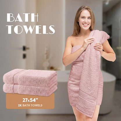 Pink Bath Towel Set of 6-100% Cotton Highly Absorbent Towels for Bathroom, 2 Luxury Bath Towels 650GSM, 2 Hand Towels, 2 Washcloths