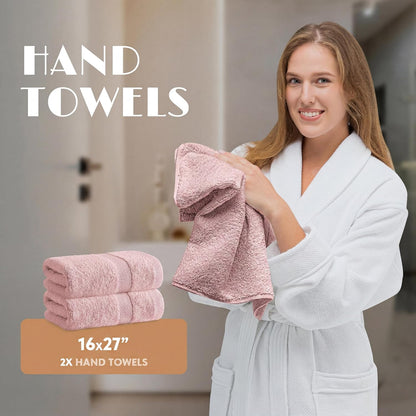 Pink Bath Towel Set of 6-100% Cotton Highly Absorbent Towels for Bathroom, 2 Luxury Bath Towels 650GSM, 2 Hand Towels, 2 Washcloths