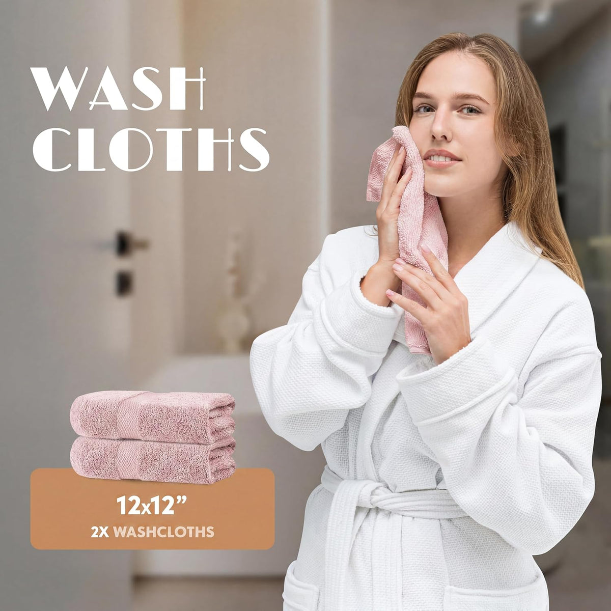 Pink Bath Towel Set of 6-100% Cotton Highly Absorbent Towels for Bathroom, 2 Luxury Bath Towels 650GSM, 2 Hand Towels, 2 Washcloths