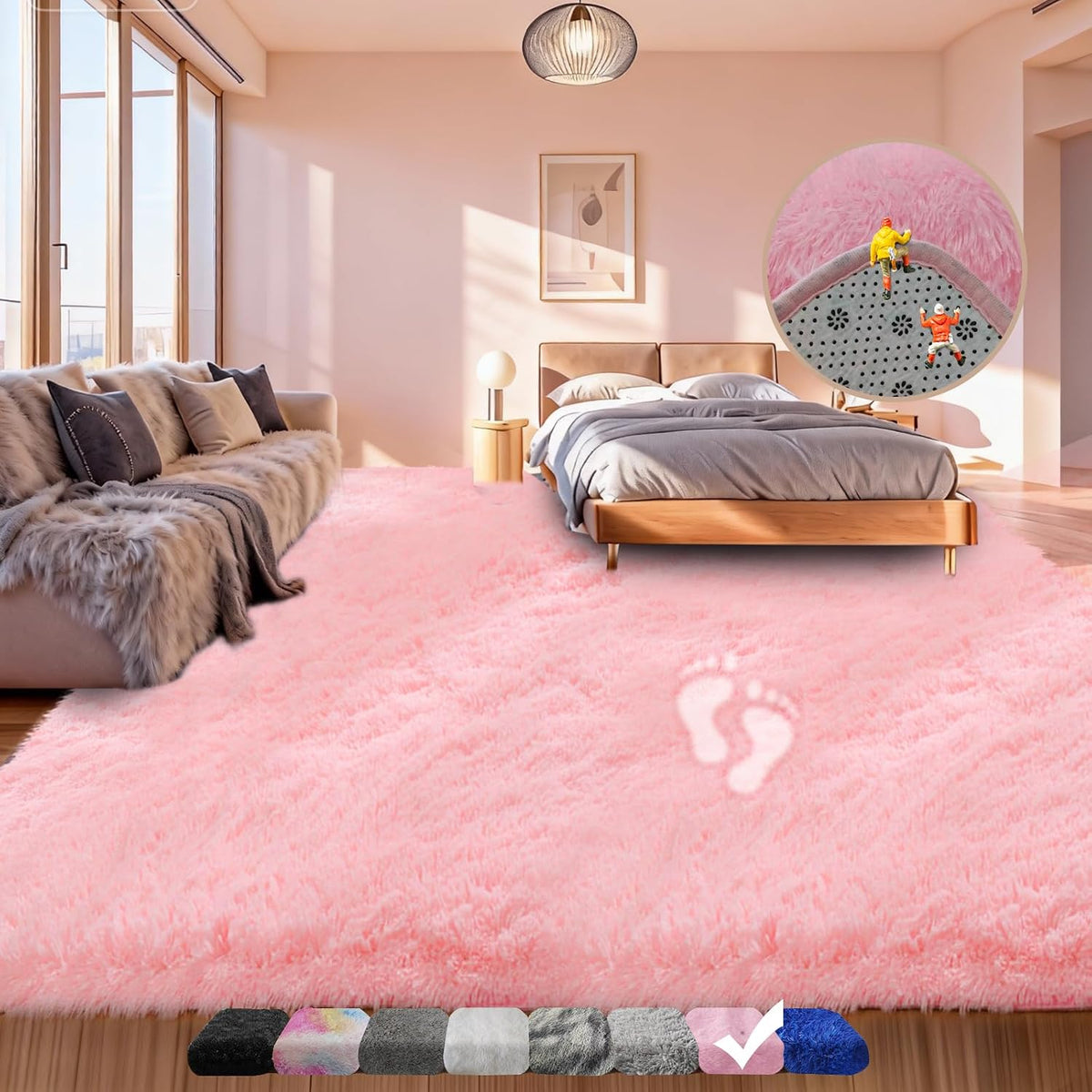 Pink Carpet Fluffy Area Rugs for Bedoom Girls, Ultra Soft Fuzzy Furry Shag Rug for Living Room, Upgrade Non-Slip Plush Shaggy Bedside Rug, Cute Plush Nursery Rug 4x6 ft for Kids Room Dorm Home Decor