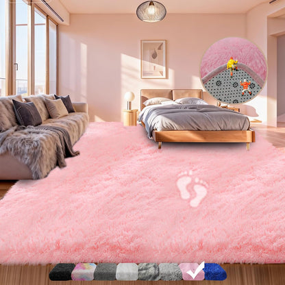 Pink Carpet Fluffy Area Rugs for Bedoom Girls, Ultra Soft Fuzzy Furry Shag Rug for Living Room, Upgrade Non-Slip Plush Shaggy Bedside Rug, Cute Plush Nursery Rug 4x6 ft for Kids Room Dorm Home Decor
