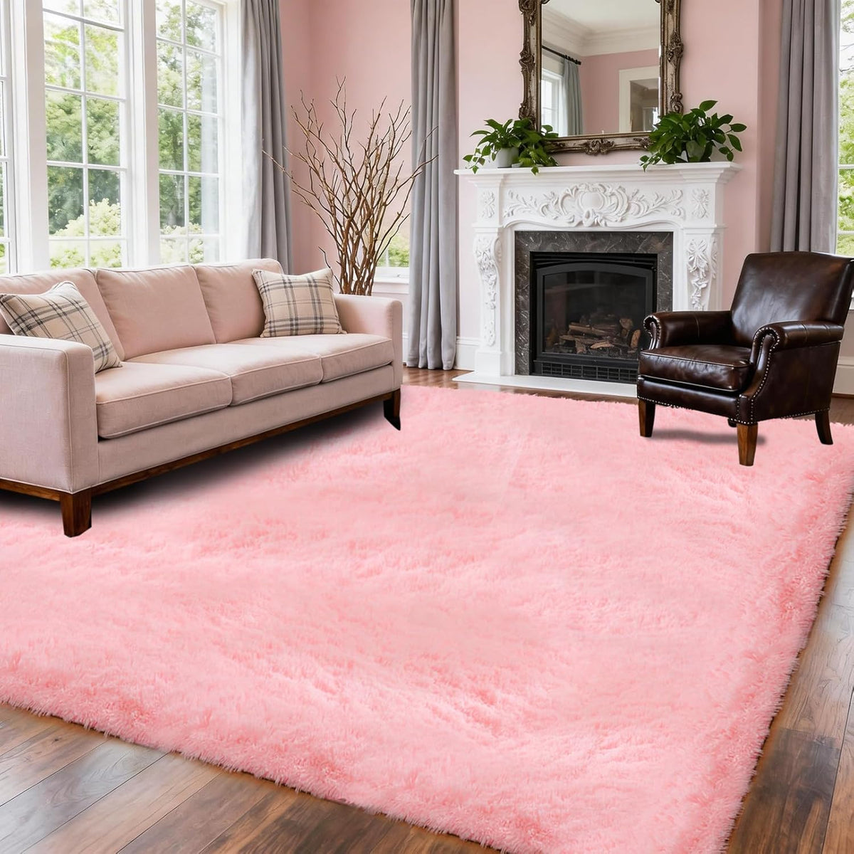 Pink Carpet Fluffy Area Rugs for Bedoom Girls, Ultra Soft Fuzzy Furry Shag Rug for Living Room, Upgrade Non-Slip Plush Shaggy Bedside Rug, Cute Plush Nursery Rug 4x6 ft for Kids Room Dorm Home Decor