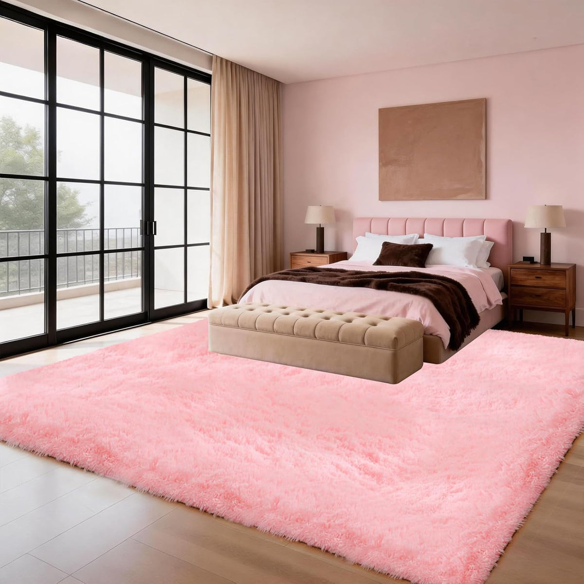 Pink Carpet Fluffy Area Rugs for Bedoom Girls, Ultra Soft Fuzzy Furry Shag Rug for Living Room, Upgrade Non-Slip Plush Shaggy Bedside Rug, Cute Plush Nursery Rug 4x6 ft for Kids Room Dorm Home Decor