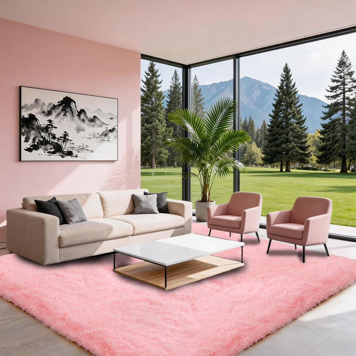 Pink Carpet Fluffy Area Rugs for Bedoom Girls, Ultra Soft Fuzzy Furry Shag Rug for Living Room, Upgrade Non-Slip Plush Shaggy Bedside Rug, Cute Plush Nursery Rug 4x6 ft for Kids Room Dorm Home Decor