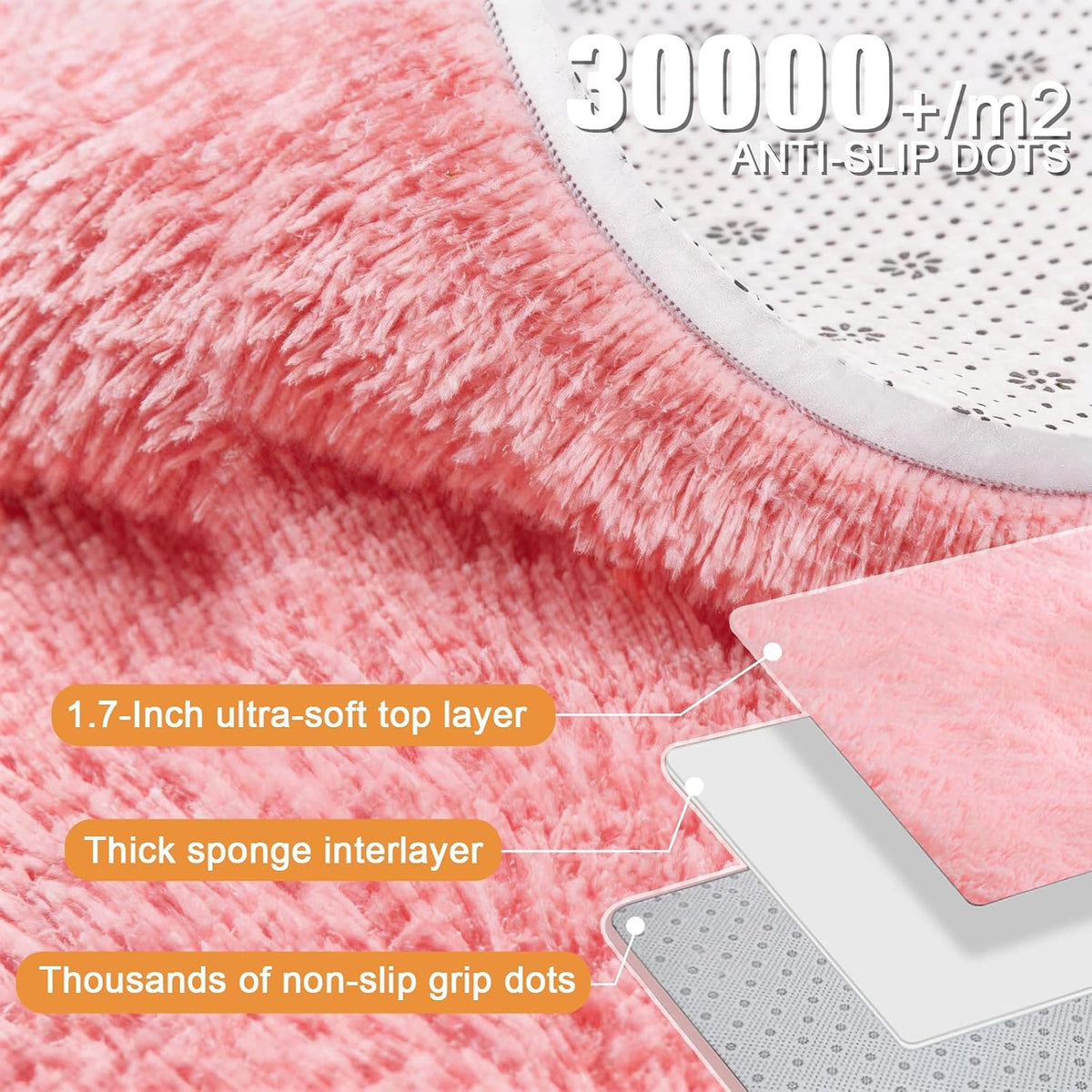 Pink Carpet Fluffy Area Rugs for Bedoom Girls, Ultra Soft Fuzzy Furry Shag Rug for Living Room, Upgrade Non-Slip Plush Shaggy Bedside Rug, Cute Plush Nursery Rug 4x6 ft for Kids Room Dorm Home Decor