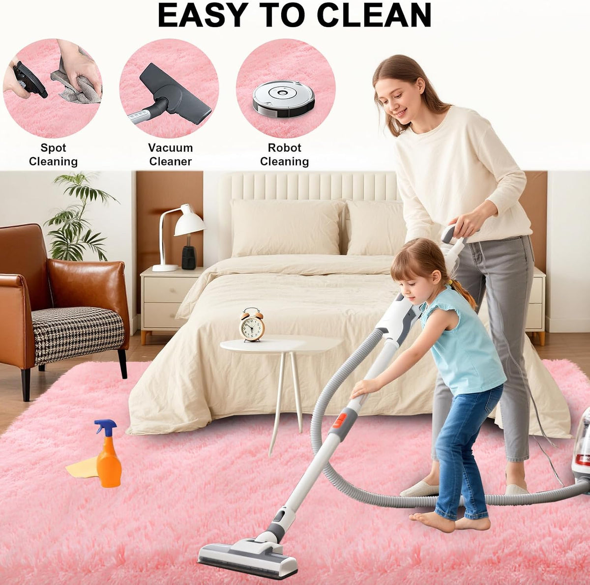 Pink Carpet Fluffy Area Rugs for Bedoom Girls, Ultra Soft Fuzzy Furry Shag Rug for Living Room, Upgrade Non-Slip Plush Shaggy Bedside Rug, Cute Plush Nursery Rug 4x6 ft for Kids Room Dorm Home Decor