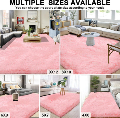 Pink Carpet Fluffy Area Rugs for Bedoom Girls, Ultra Soft Fuzzy Furry Shag Rug for Living Room, Upgrade Non-Slip Plush Shaggy Bedside Rug, Cute Plush Nursery Rug 4x6 ft for Kids Room Dorm Home Decor