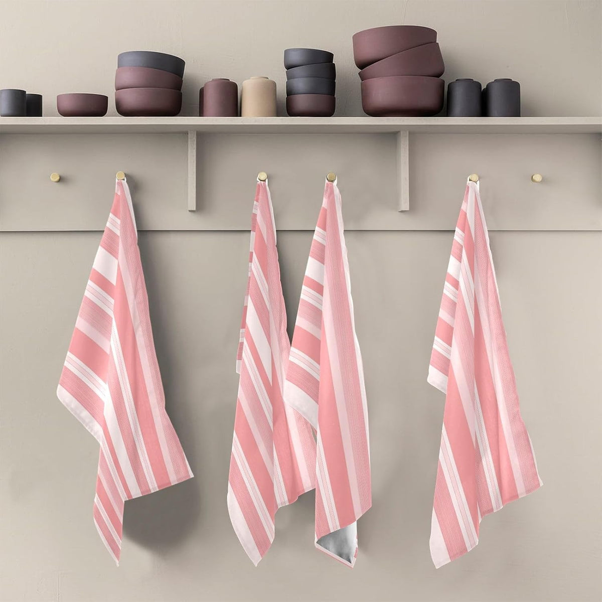 Pastel Pink Stripes Artistic Spring Kitchen Dish Towel Set Decorative Hand Tea Towels Cute Dish Cloths Thin Quick Drying 18 x 28 Inch, 4 Packs