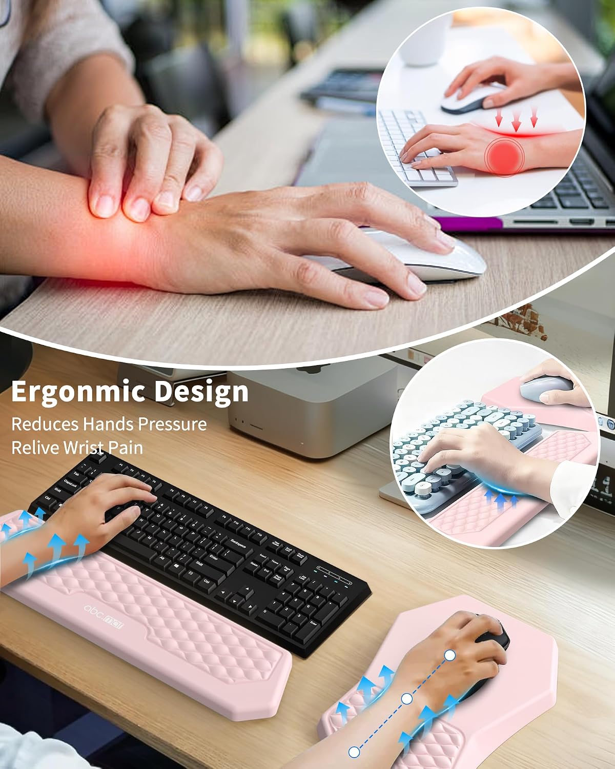 Ergonomic Mouse Pad with Wrist Rest & Keyboard Wrist Rest Support Set