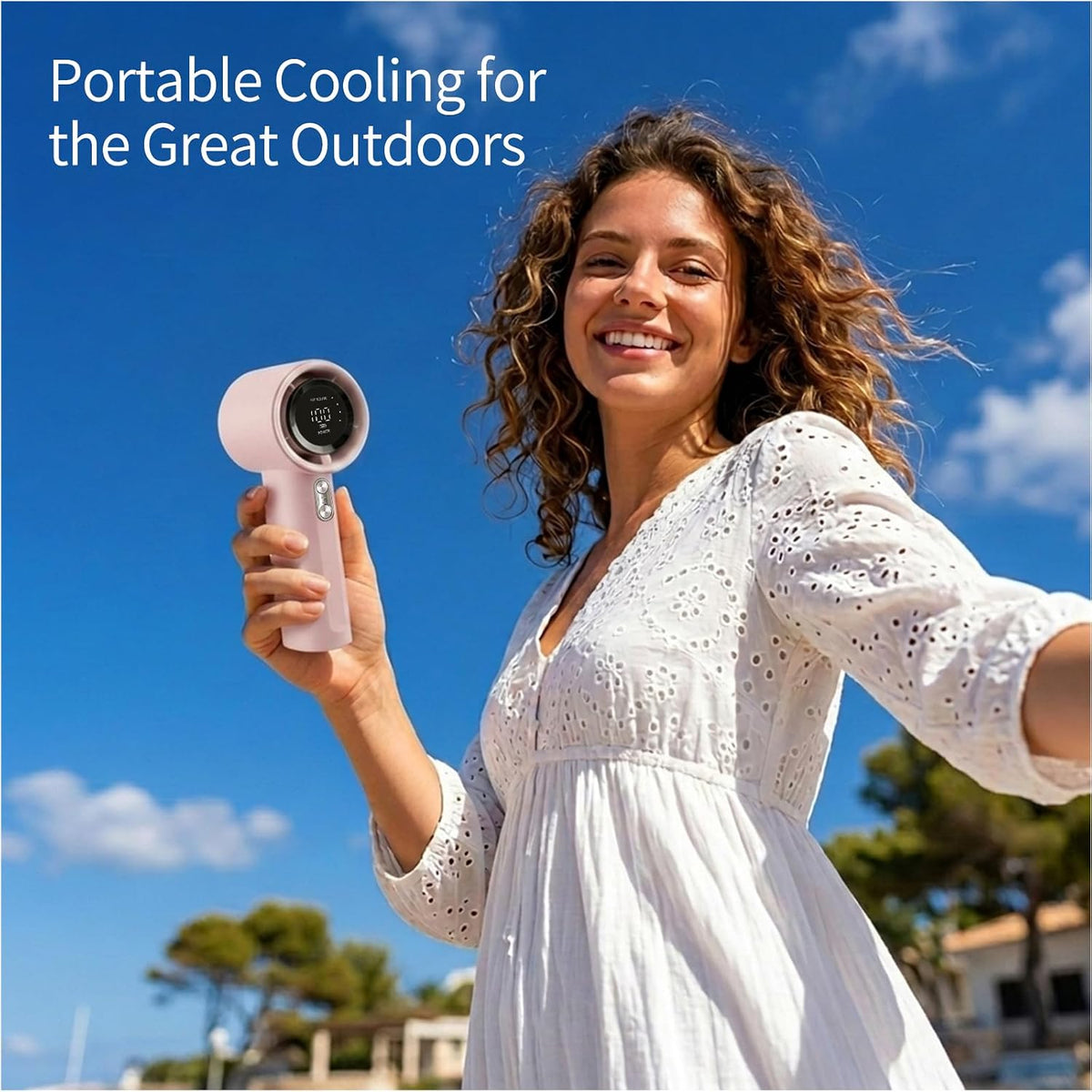 Berttinfn Portable Handheld Fan for Outdoor-Turbo Power High Speed Air, 5 Gear Wind, Rechargeable Fan for Travel- Pink Portable Handheld Turbo Fan with Digital Display, Gifts for Outdoor, Makeup