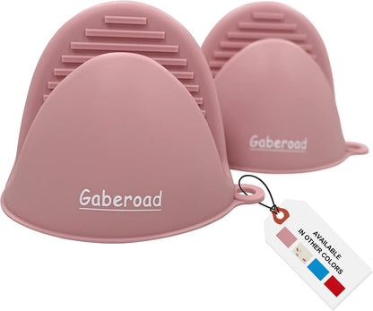 Thickened Mini Silicone Oven Mitts Heat Resistant as Hot Pot Holder, Baking Holder, Rubber Oven Gloves, Finger Pinch Grips, Potholder Mitts for Kitchen Cooking, 1 Pair, Macaron Pink