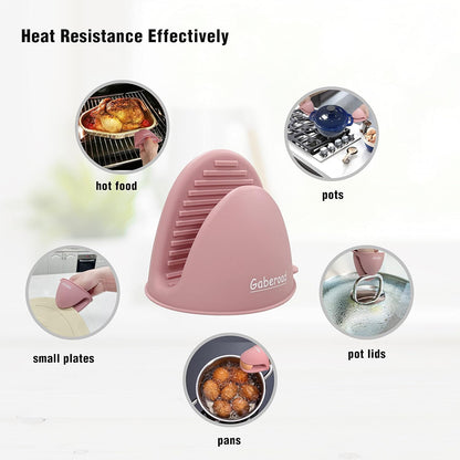 Thickened Mini Silicone Oven Mitts Heat Resistant as Hot Pot Holder, Baking Holder, Rubber Oven Gloves, Finger Pinch Grips, Potholder Mitts for Kitchen Cooking, 1 Pair, Macaron Pink