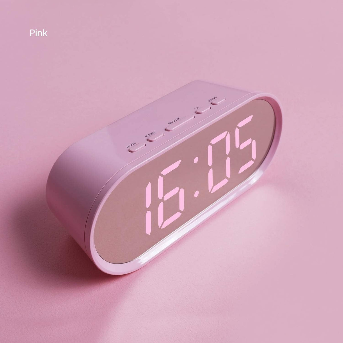 Pop Mirror Digital Alarm Clock, LED Desk Clock (Pink)