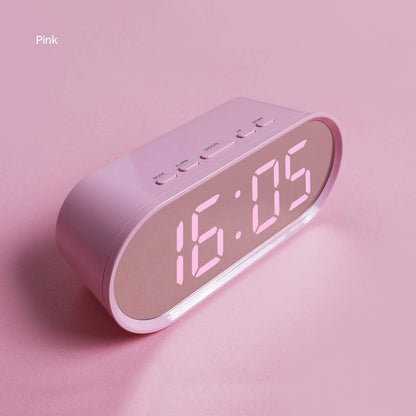 Pop Mirror Digital Alarm Clock, LED Desk Clock (Pink)
