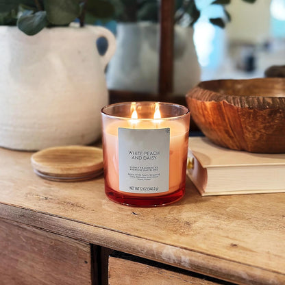 12oz White Peach & Daisy Scented 2-Wick Candle - Ombre Jar Home Fragrance Decor