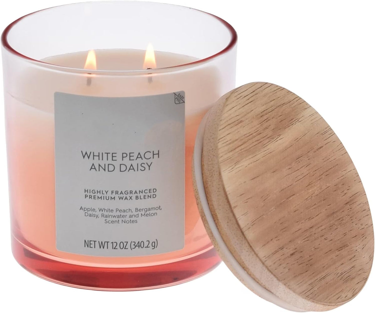 12oz White Peach & Daisy Scented 2-Wick Candle - Ombre Jar Home Fragrance Decor