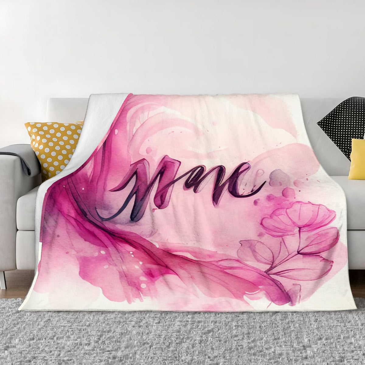 Pink Watercolor Pattern Throw Blanket Warm Ultra-Soft Micro Anti-Pilling Flannel for Bed Couch Living Room 50"X40" Pink