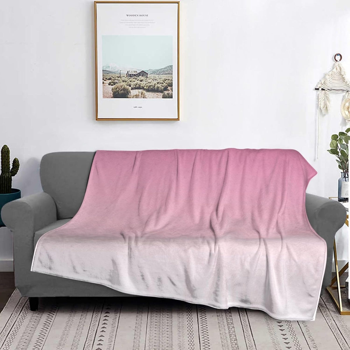 Pink Watercolor Pattern Throw Blanket Warm Ultra-Soft Micro Anti-Pilling Flannel for Bed Couch Living Room 50"X40" Pink