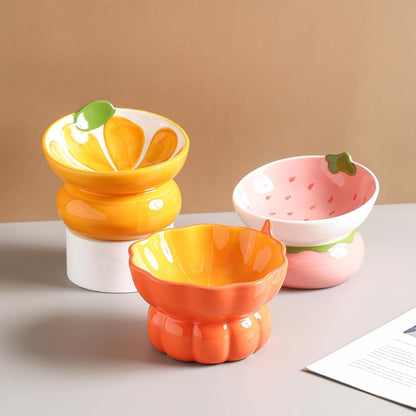 Ceramic Raised Cat Bowl, Pink, Strawberry Shaped
