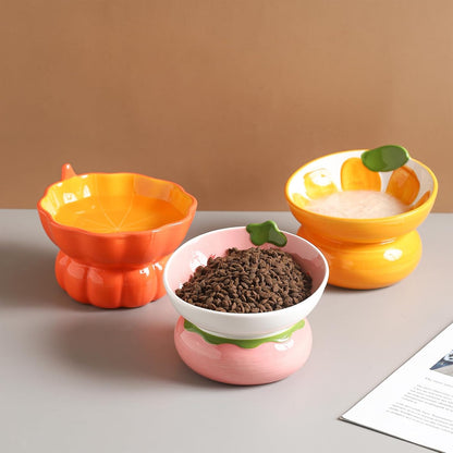 Ceramic Raised Cat Bowl, Pink, Strawberry Shaped