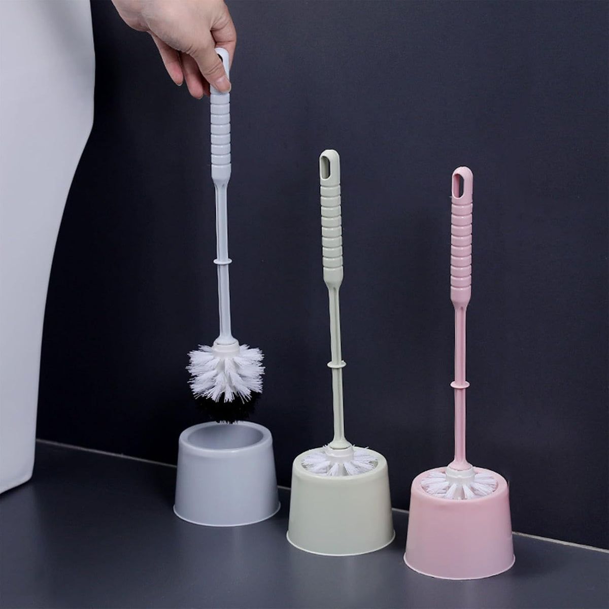 Toilet Brush and Holder Set Bathroom Accessories, Space Saving for Storage, Deep Cleaning, Toilet Bowl Cleaner Brush for Bathroom Cleaning, Toilet Scrubber Brush (Pink)