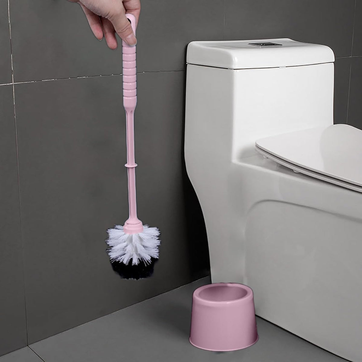 Toilet Brush and Holder Set Bathroom Accessories, Space Saving for Storage, Deep Cleaning, Toilet Bowl Cleaner Brush for Bathroom Cleaning, Toilet Scrubber Brush (Pink)